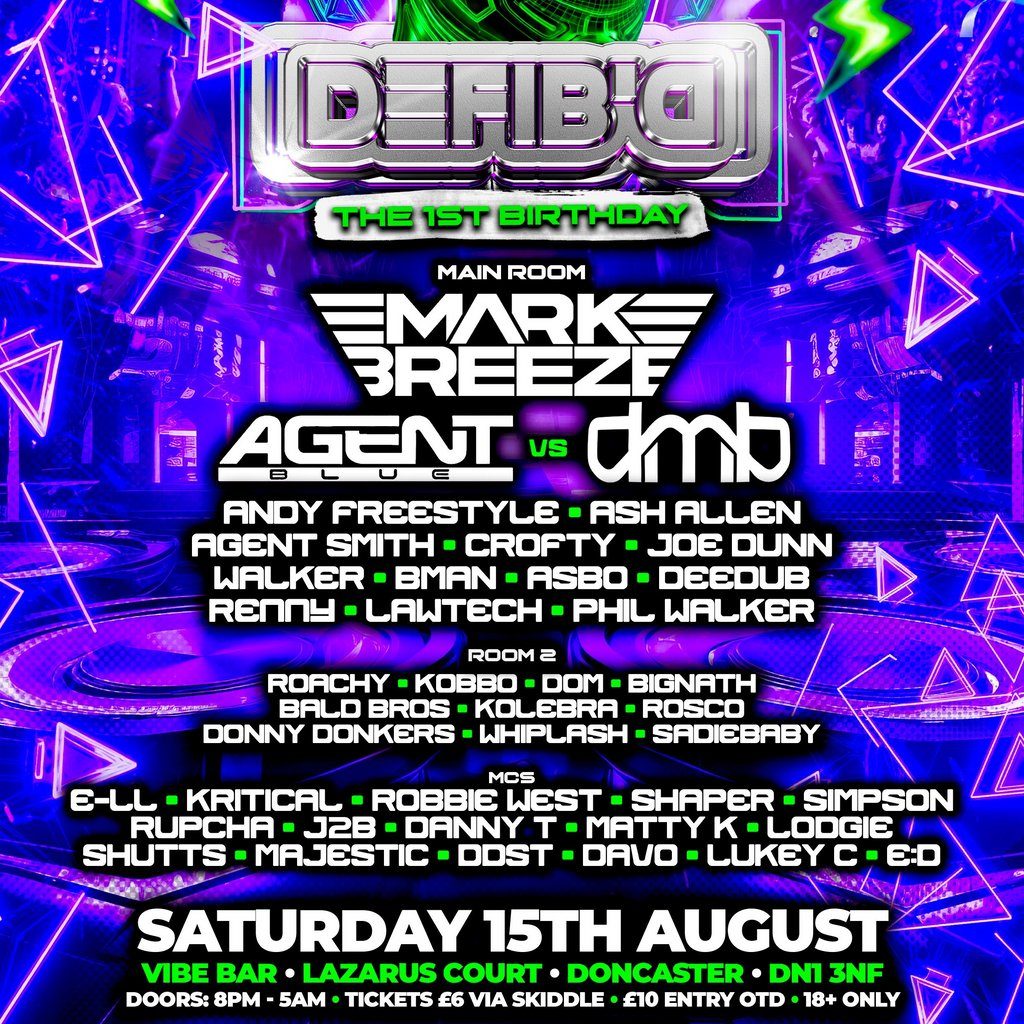 Flyer for DEFIB'D: The 1st Birthday