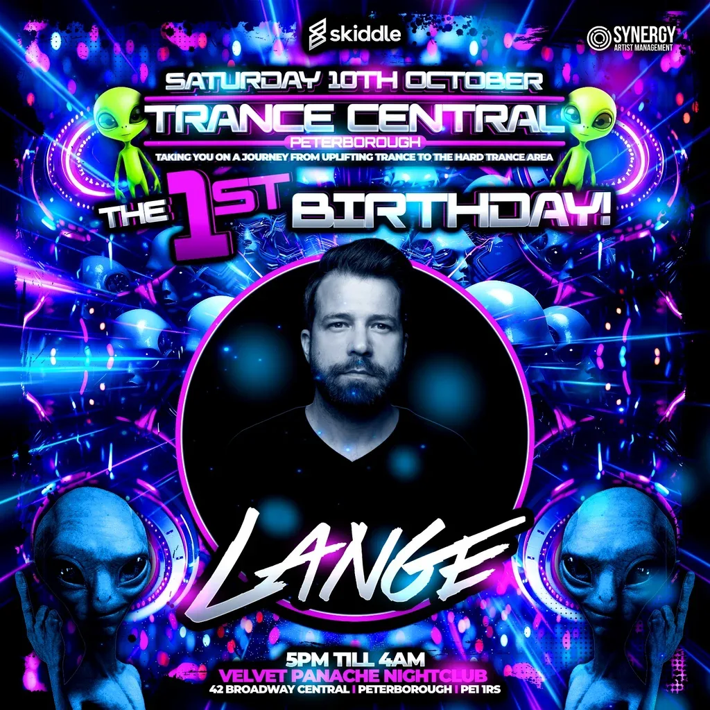 Flyer for Trance Central Peterborough The 1st Birthday with Lange!