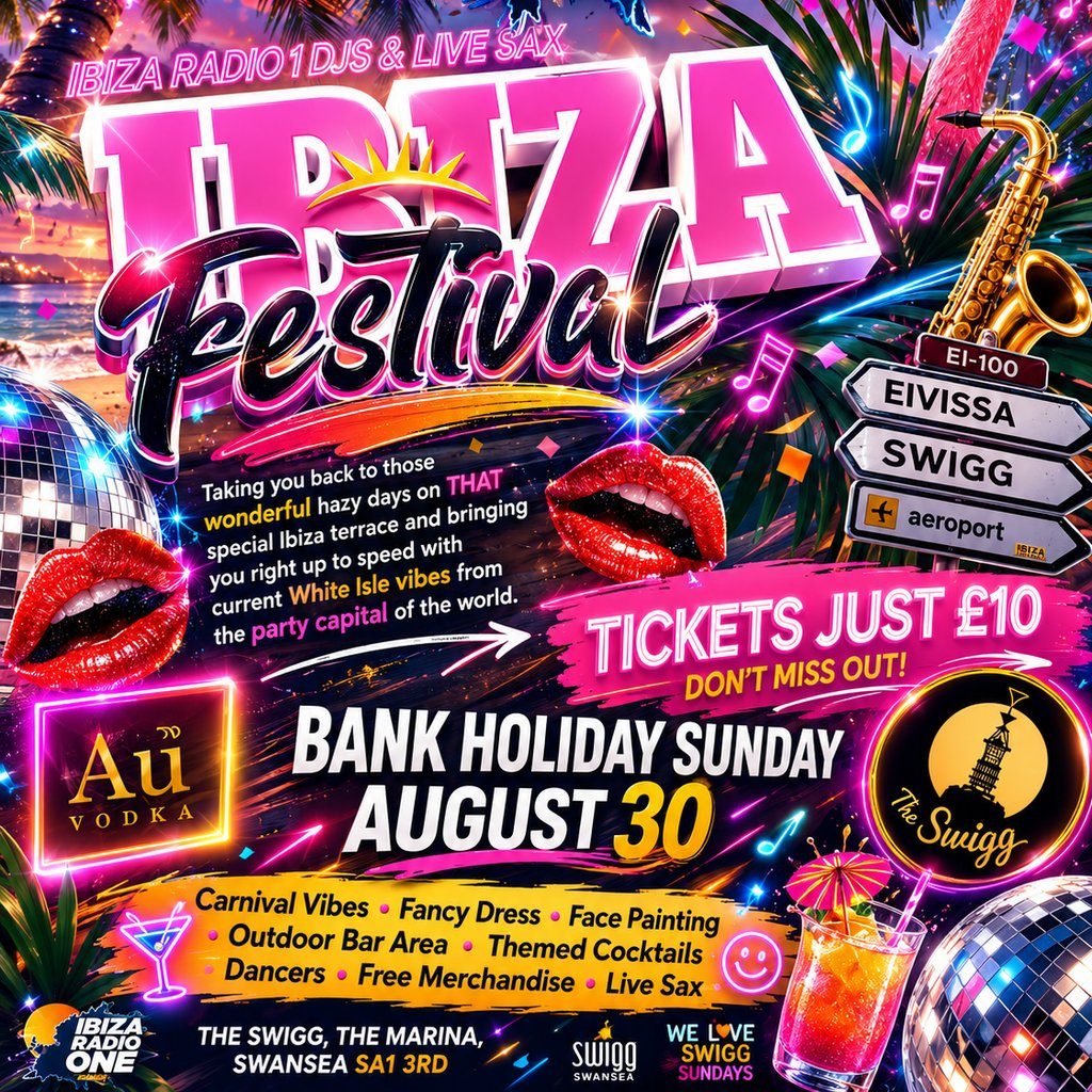Flyer for Ibiza Radio 1 Ibiza Festival @ Swigg Swansea