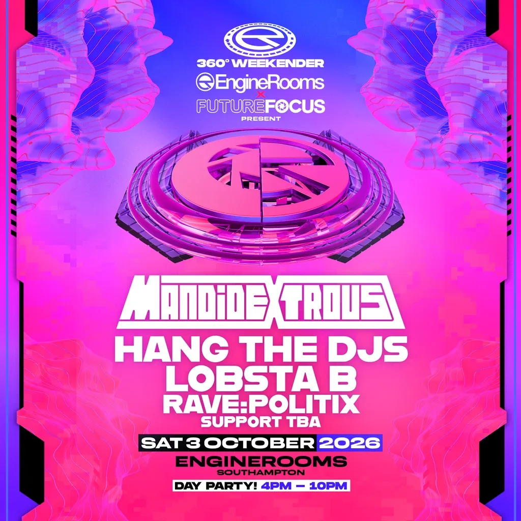 Flyer for EngineRooms 360 Weekender Future Focus: Mandidextrous & More!
