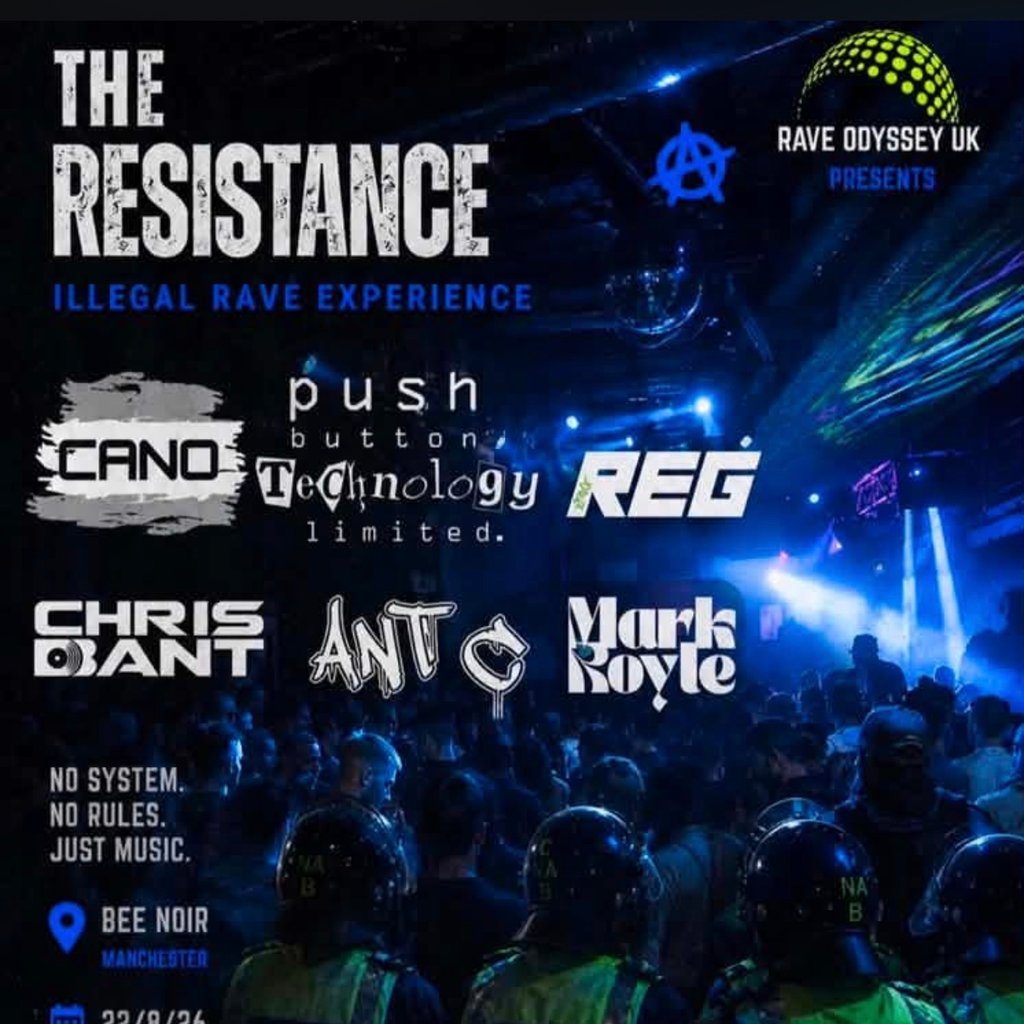 Flyer for Rave Odyssey Uk "The resistance"