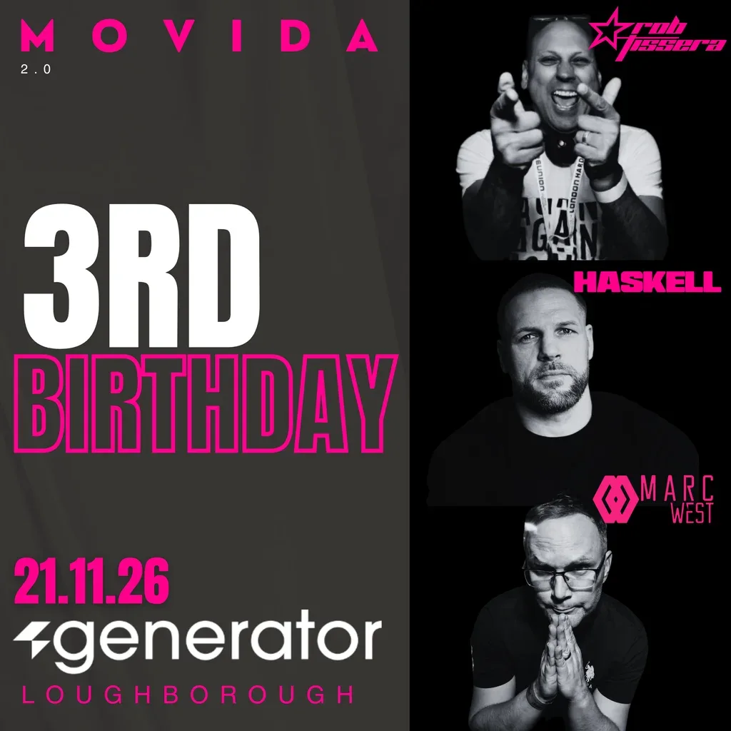 Flyer for MOVIDA 3rd Birthday - Rob Tissera, HASKELL & Marc West! 21st NOV