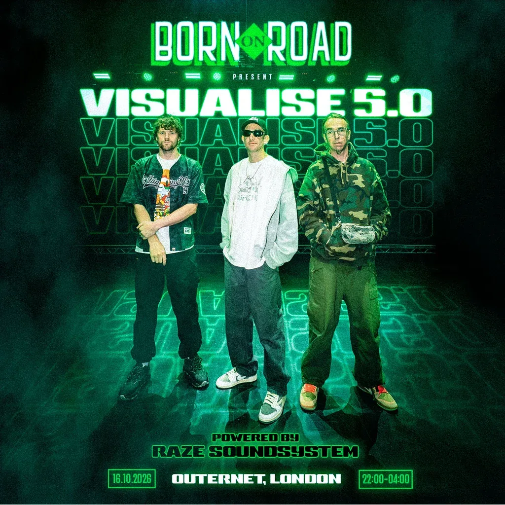 Flyer for Born On Road Presents Visualise 5.0: London w/ Raze Soundsystem