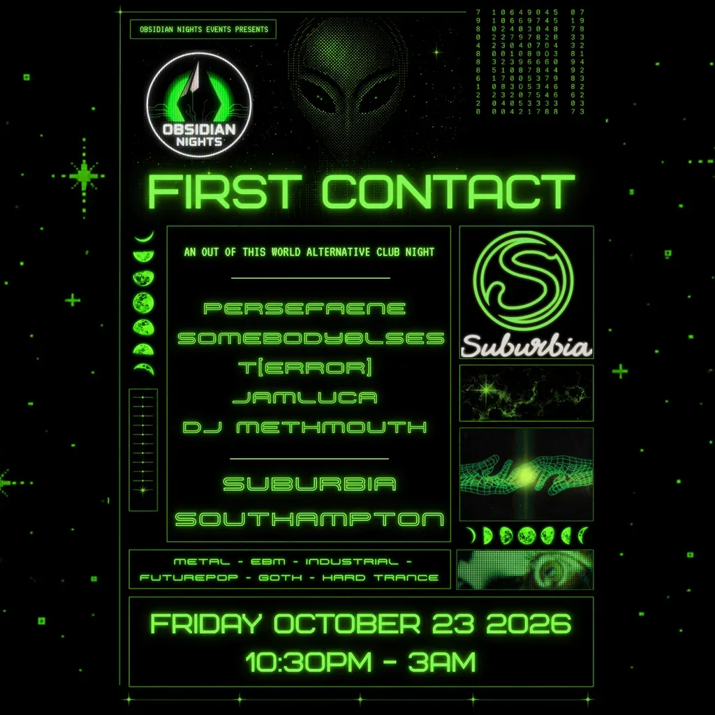 Flyer for Obsidian Nights Presents: First Contact