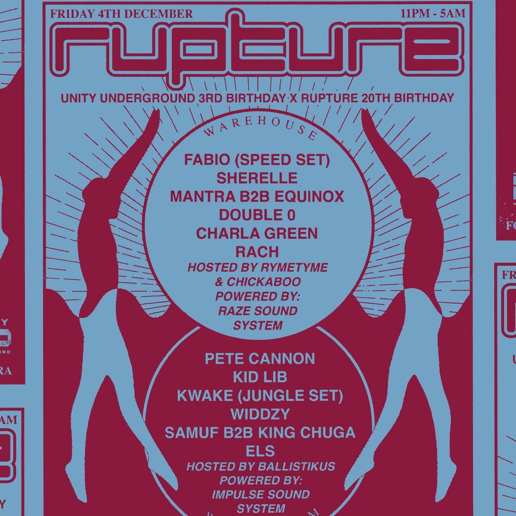 Flyer for Rupture X Unity Underground BIRTHDAY EVENT