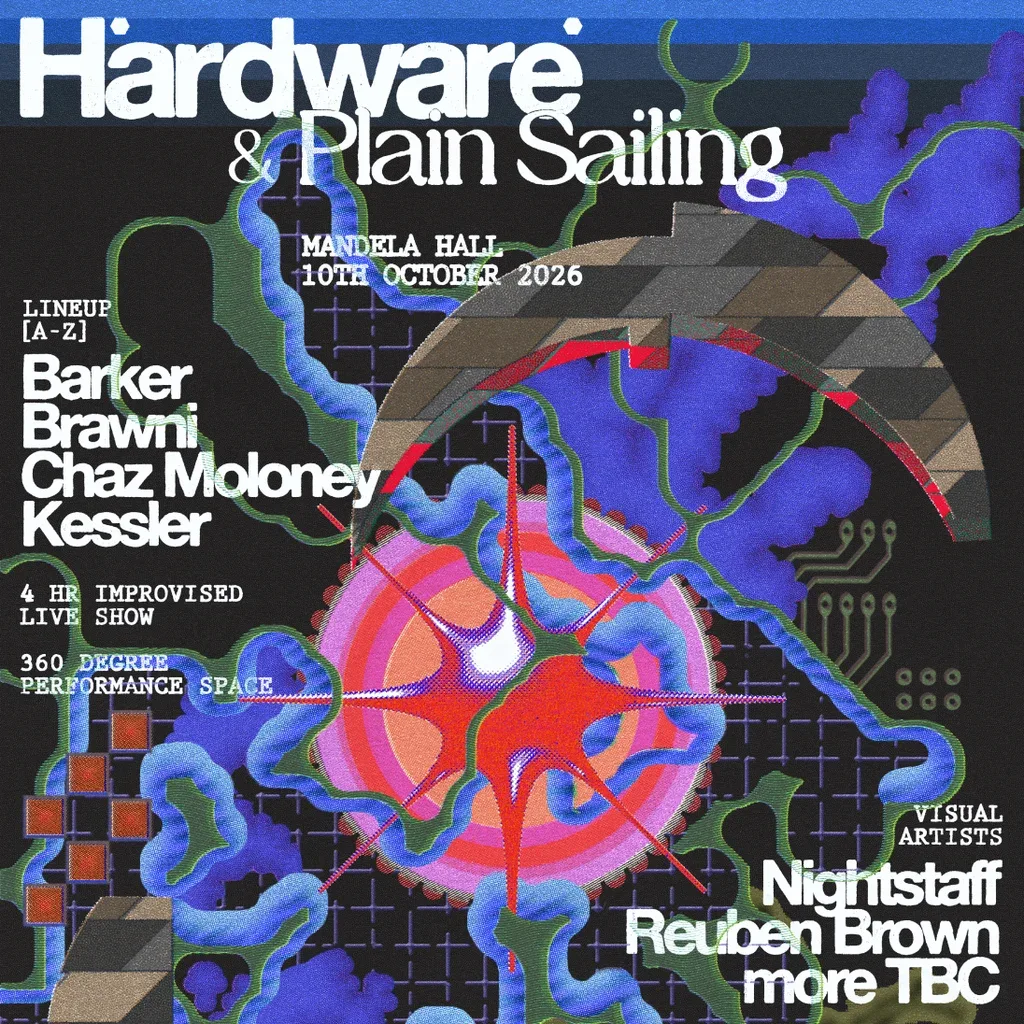 Flyer for Hardware x Plain Sailing w/ Barker, Kessler + more