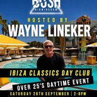 Flyer for Ibiza classics hosted by WAYNE LINEKER day club