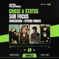 Flyer for NOW PLAYING: Chase & Status, Sub Focus, Dimension & Hybrid Minds