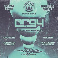 Flyer for DISKO-TEKK | ARGY X + guests | 18.09.26 | Move Exeter