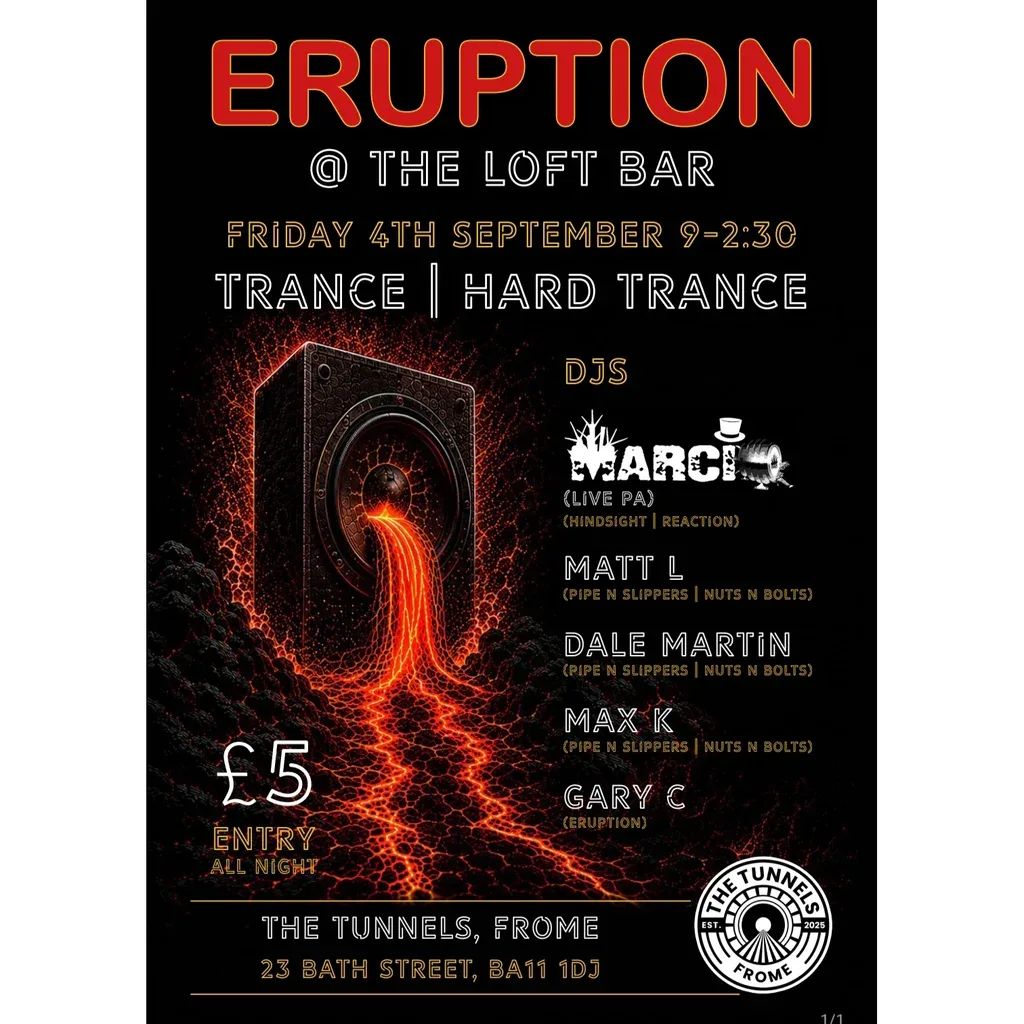 Flyer for Eruption Trance & Hard Trance in the Loft Bar