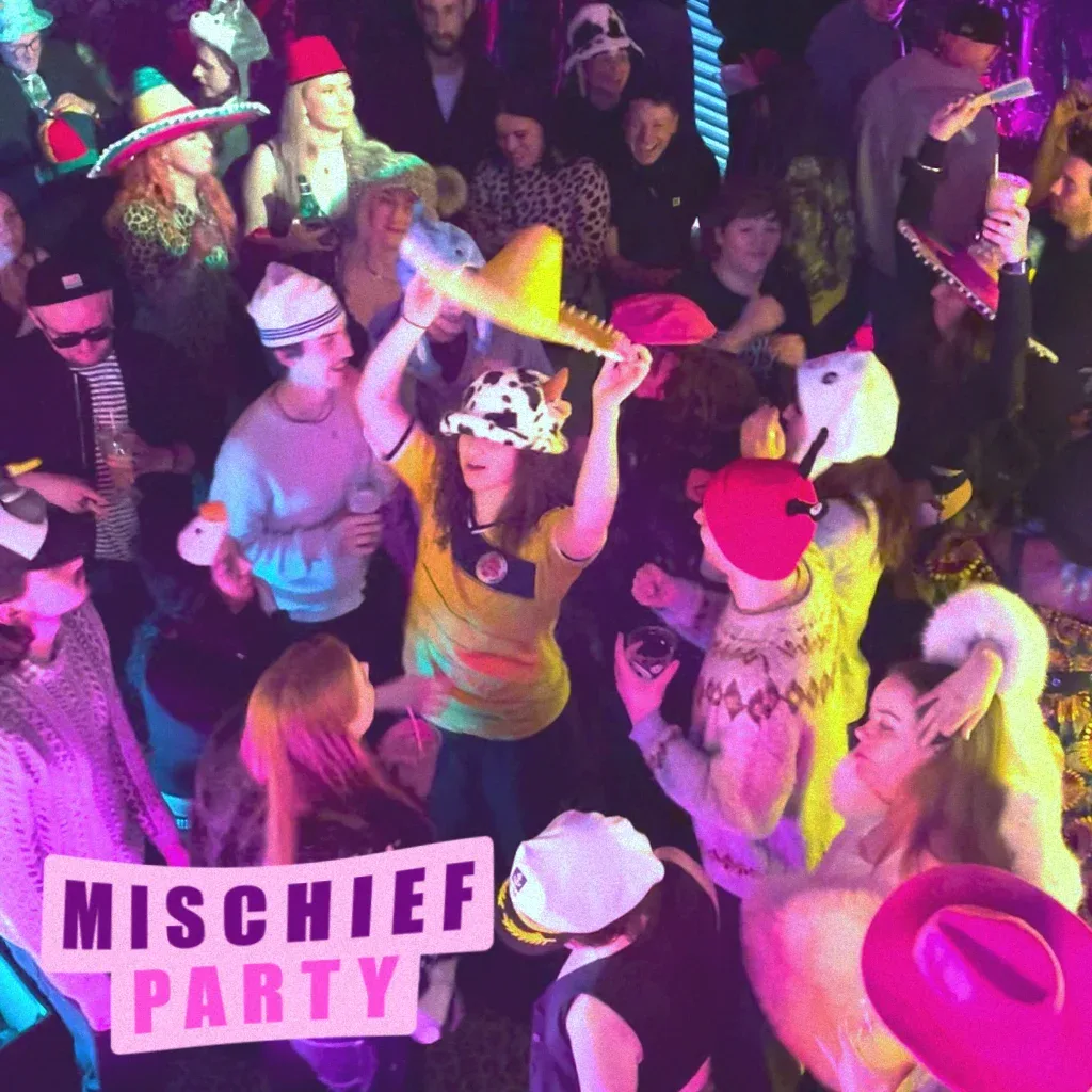 Flyer for Mischief day party w/ jungle + drum and bass