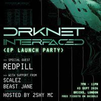 Flyer for DRKNET "INTERFACED" EP - FREE Launch Party