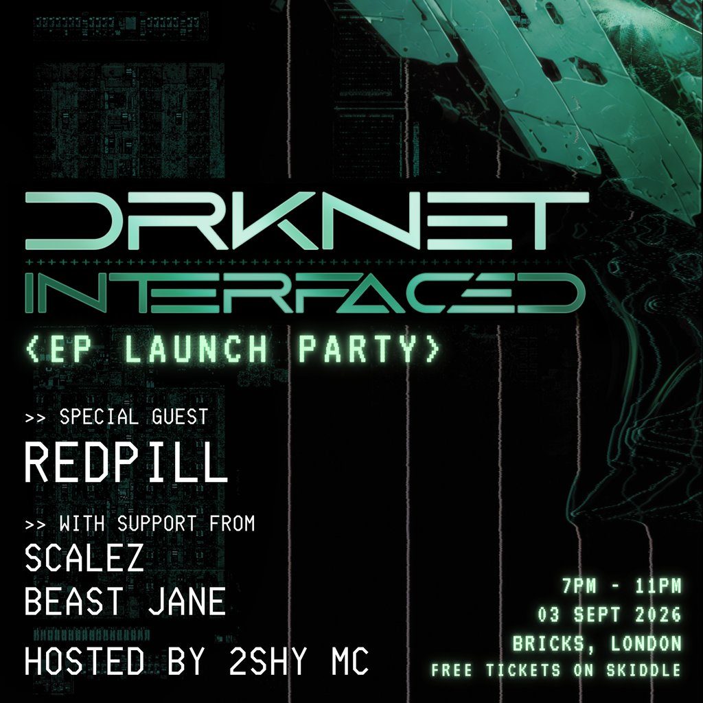 Flyer for DRKNET "INTERFACED" EP - FREE Launch Party