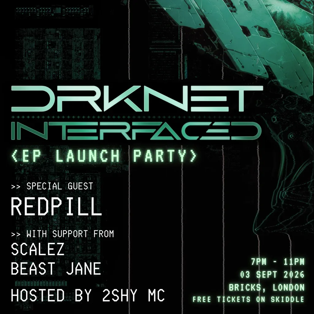 Flyer for DRKNET "INTERFACED" EP - FREE Launch Party