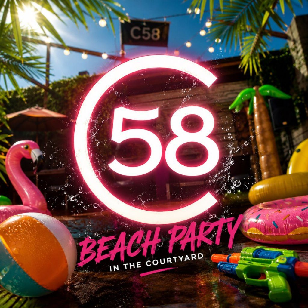 Flyer for C58 Beach Party: Beach Bank Holiday