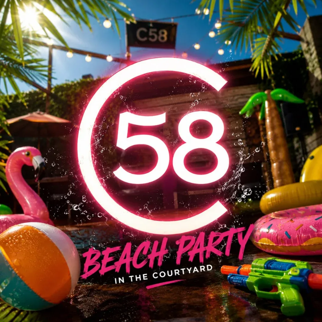 Flyer for C58 Beach Party: Beach Bank Holiday