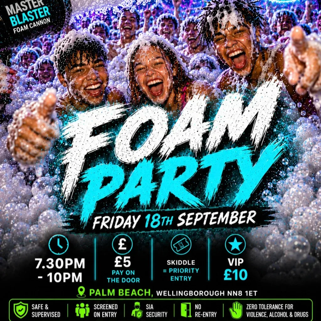 Flyer for U18s Foam Party - Wellingborough