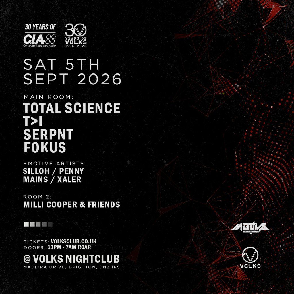 Flyer for 30 years of C.I.A. - Total Science, T>I , Serpnt, Fokus