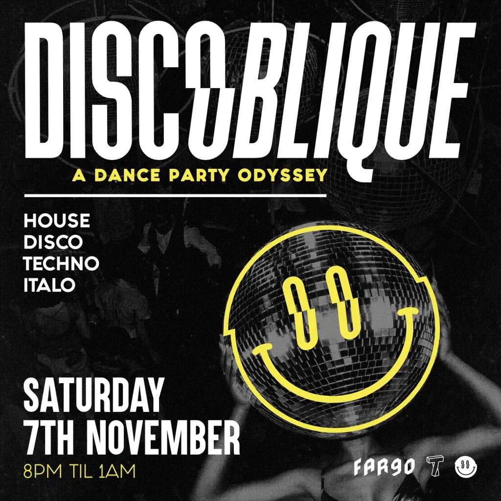 Flyer for Discoblique | A Dance Party Odyssey