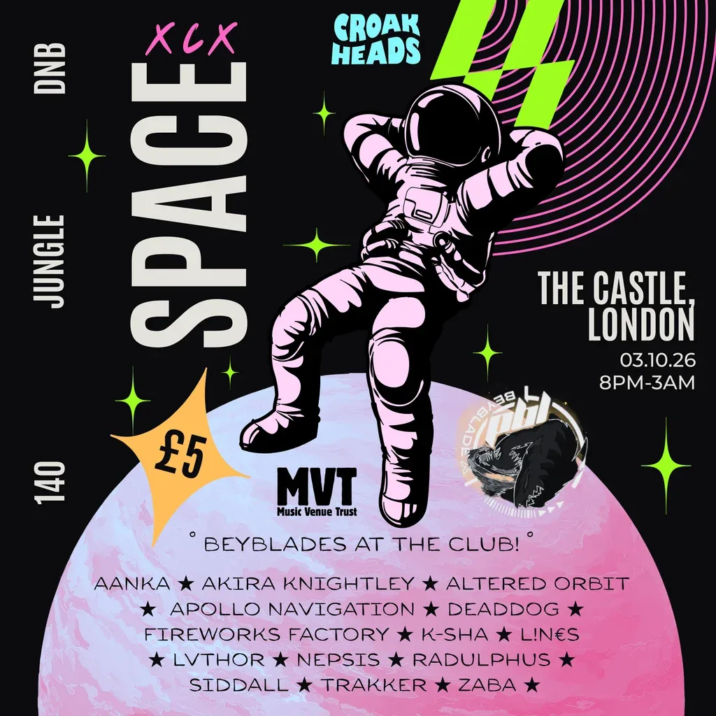 Flyer for Croakheads does space xcx at the castle e1 on 03.10.26