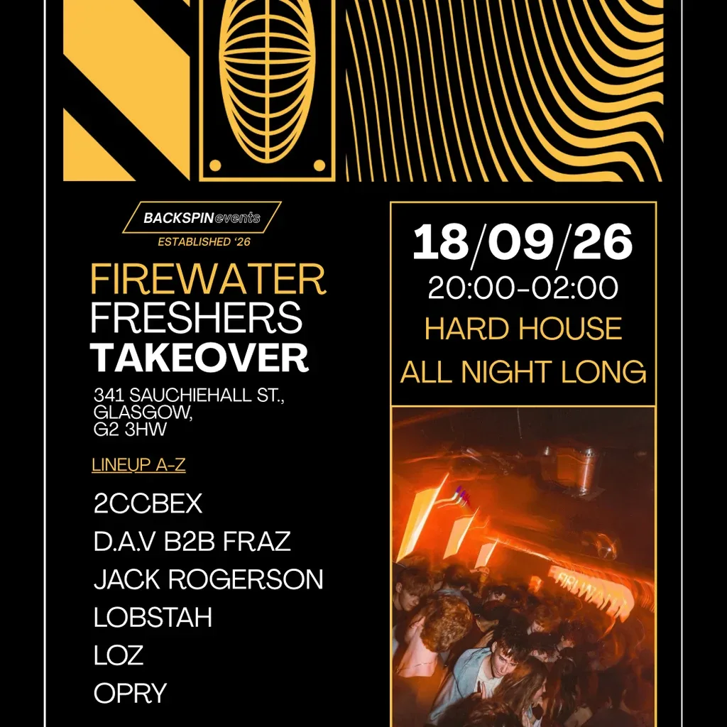 Flyer for Backspin Events: Firewater Freshers Takeover