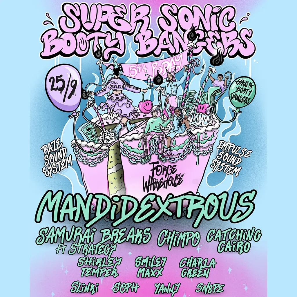 Flyer for 5 Years of Super Sonic Booty Bangers