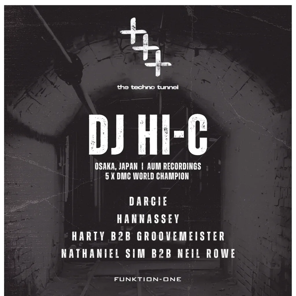 Flyer for The Techno Tunnel | DJ HI-C (Japan) | 09.10.26 | Exeter