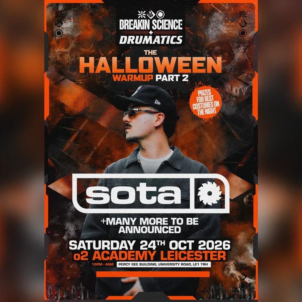 Flyer for Breakin Science x Drumatics Leicester | Halloween D&B Warm up