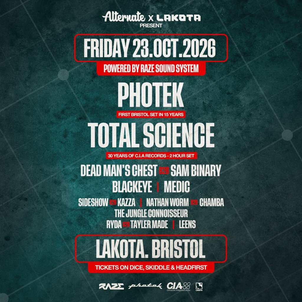 Flyer for Alternate Presents Photek, Total Science +more!