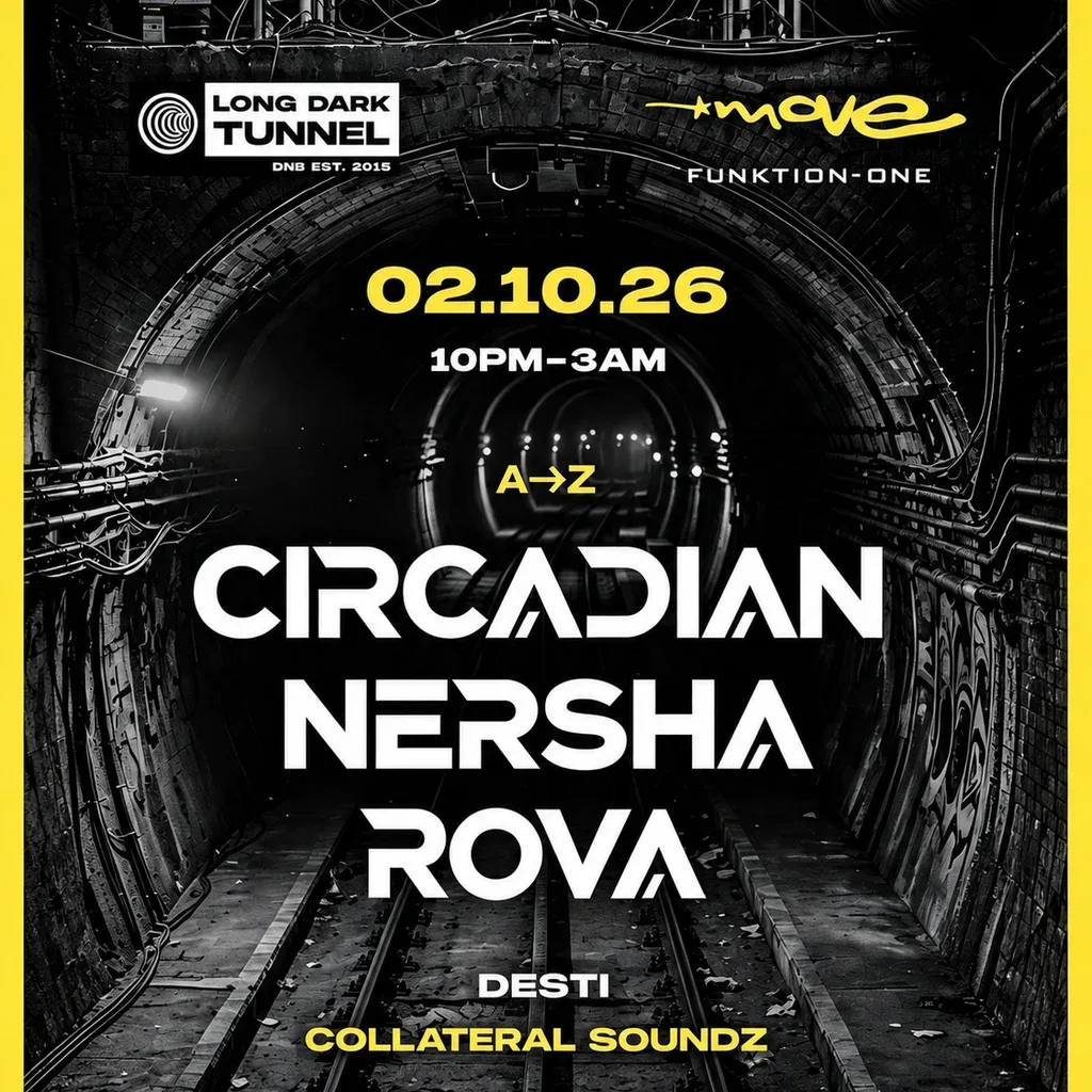 Flyer for Long Dark Tunnel | CIRCADIAN, NERSHA, ROVA | 02.10.26 | Exeter