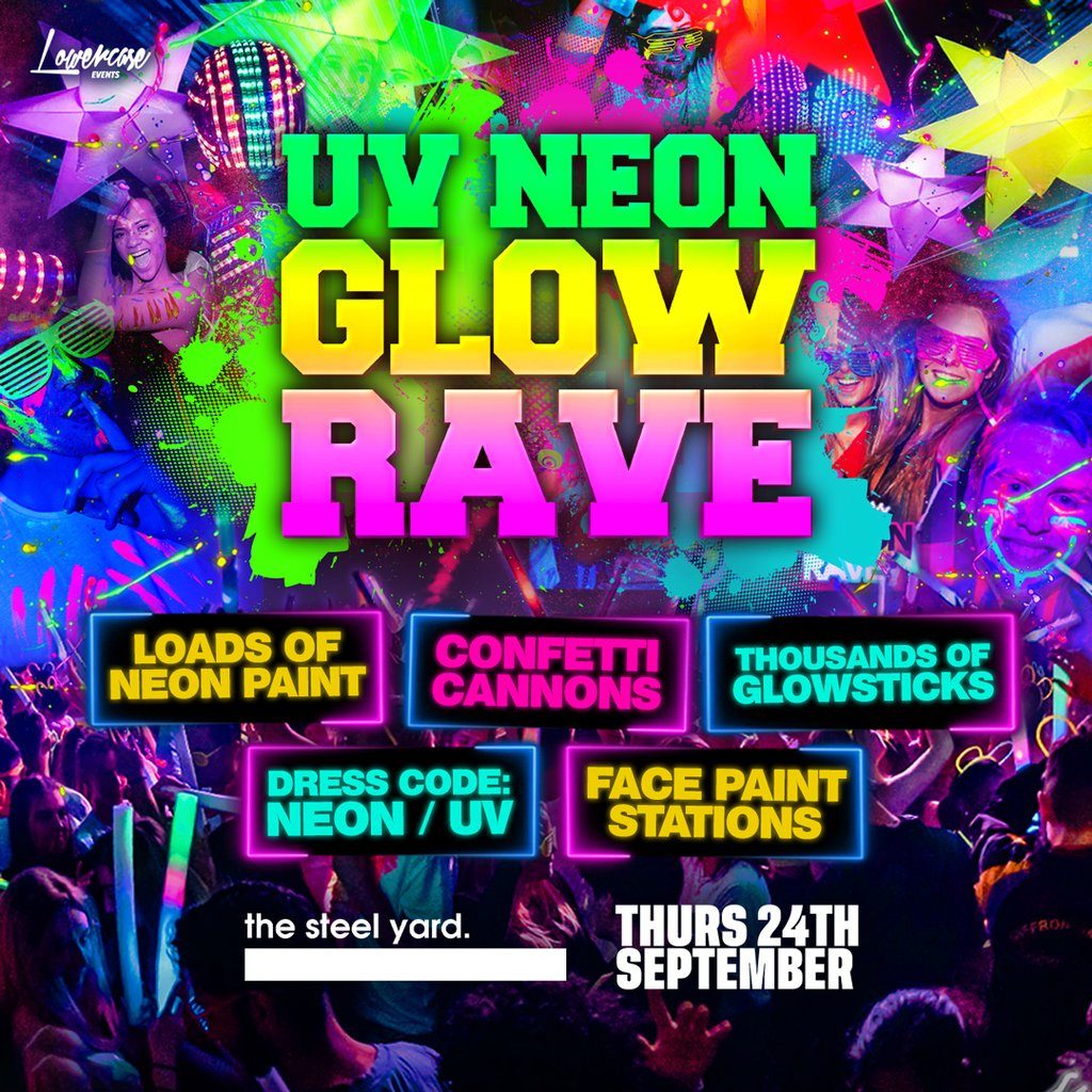 Flyer for The Freshers UV Neon Glow Rave
