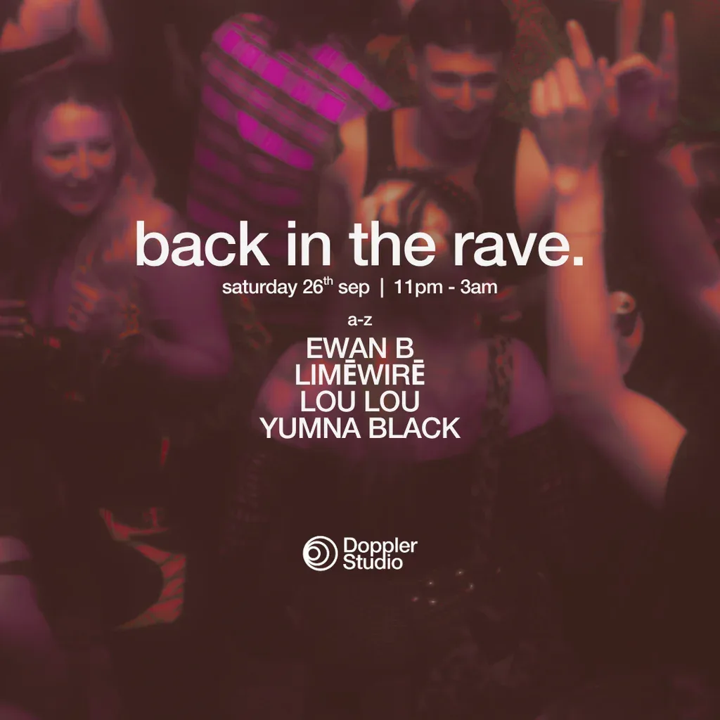 Flyer for BACK IN THE RAVE. @ Doppler Studio