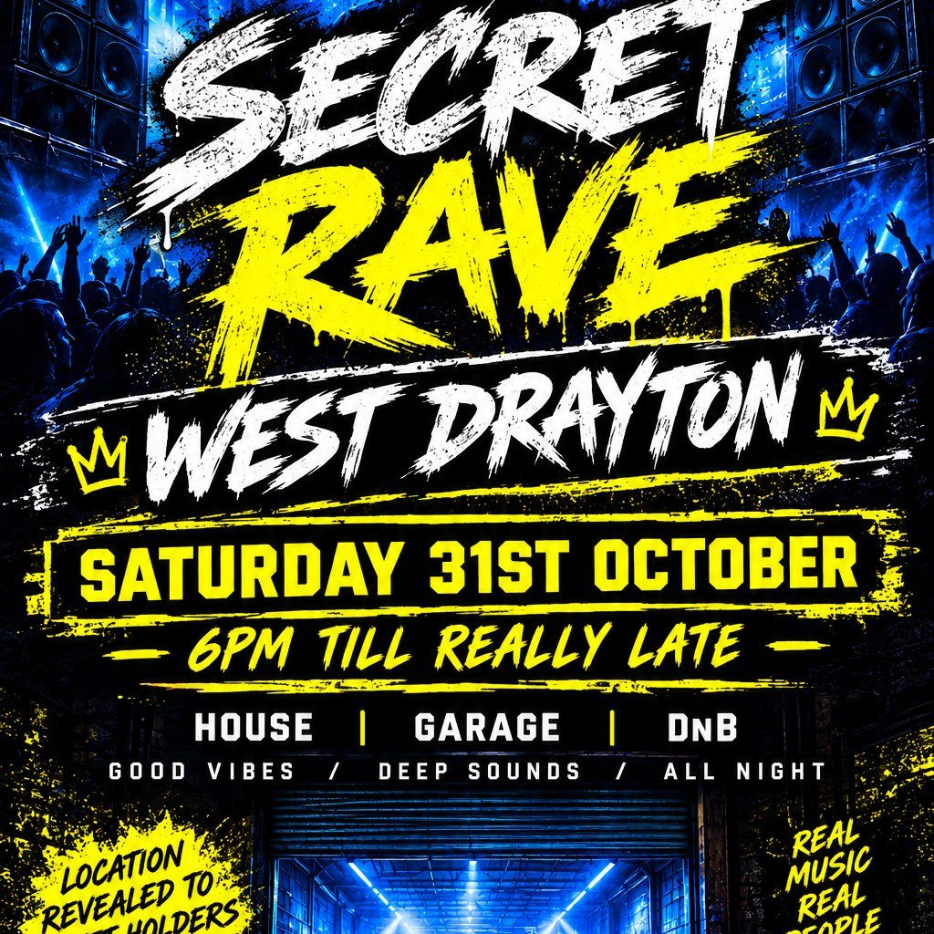 Flyer for Secret rave west Drayton