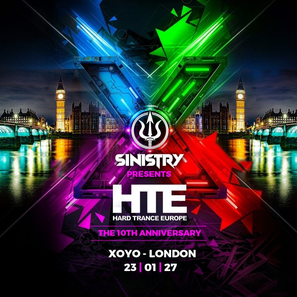Flyer for Sinistry presents Hard Trance Europe - The 10th Anniversary