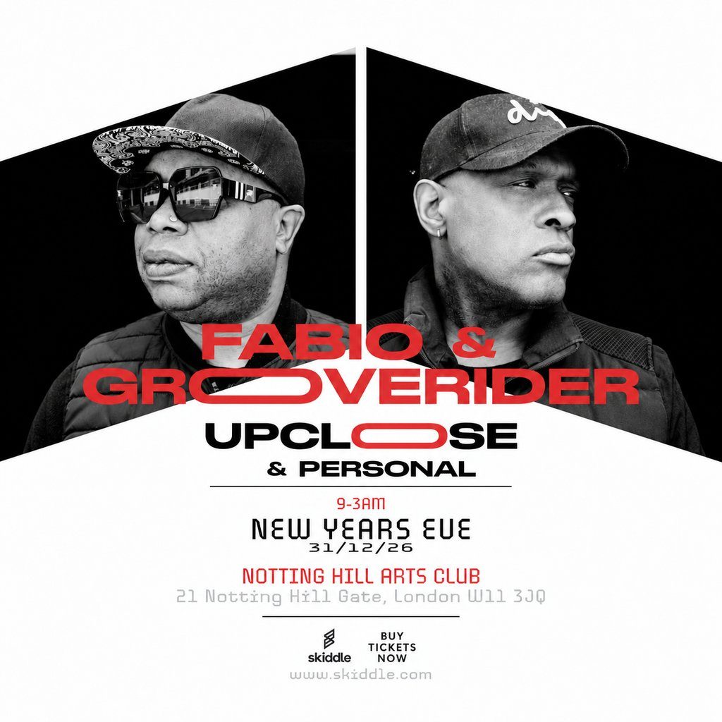 Flyer for Fabio & Grooverider Up Close & Personal NYE 2026