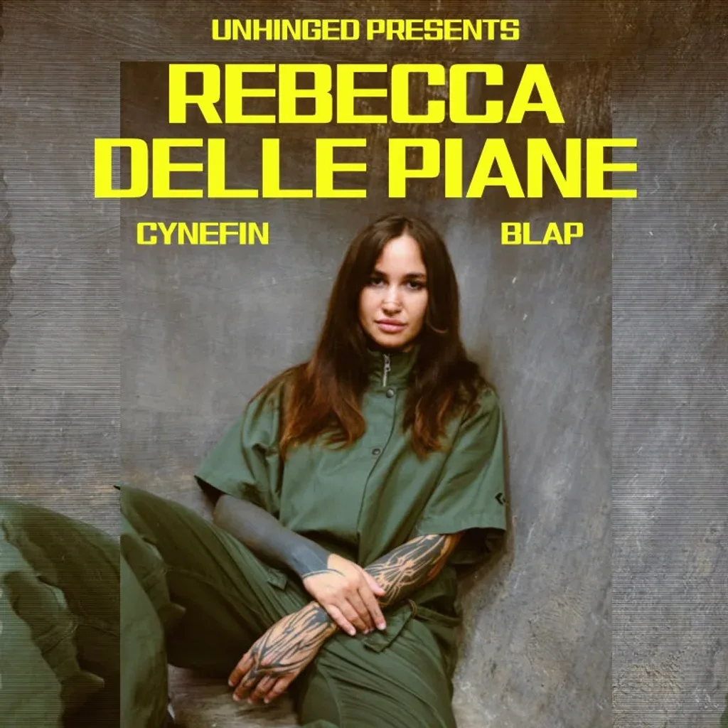 Flyer for UNHINGED Presents: Rebecca Delle Piane