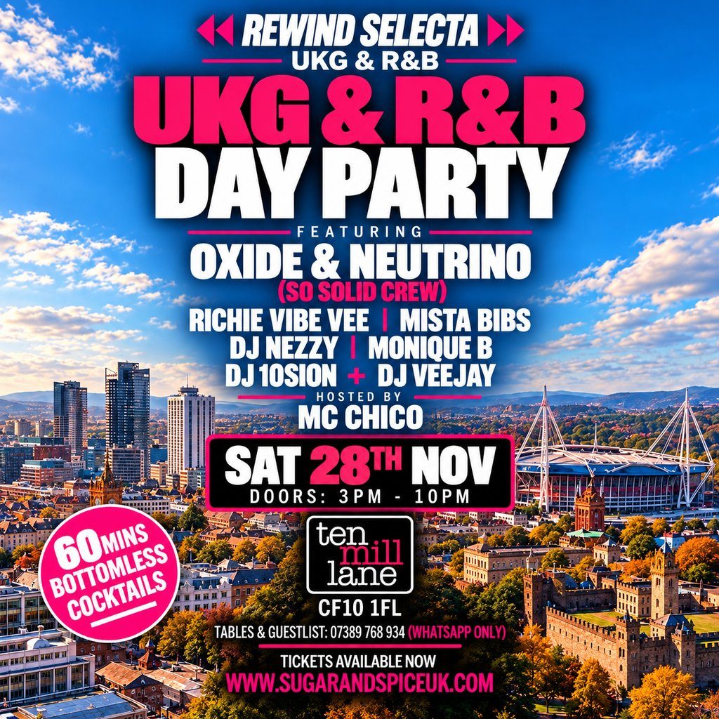 Flyer for Rewind Selecta UKG & R&B Day Party Oxide&Neutrino - Cardiff