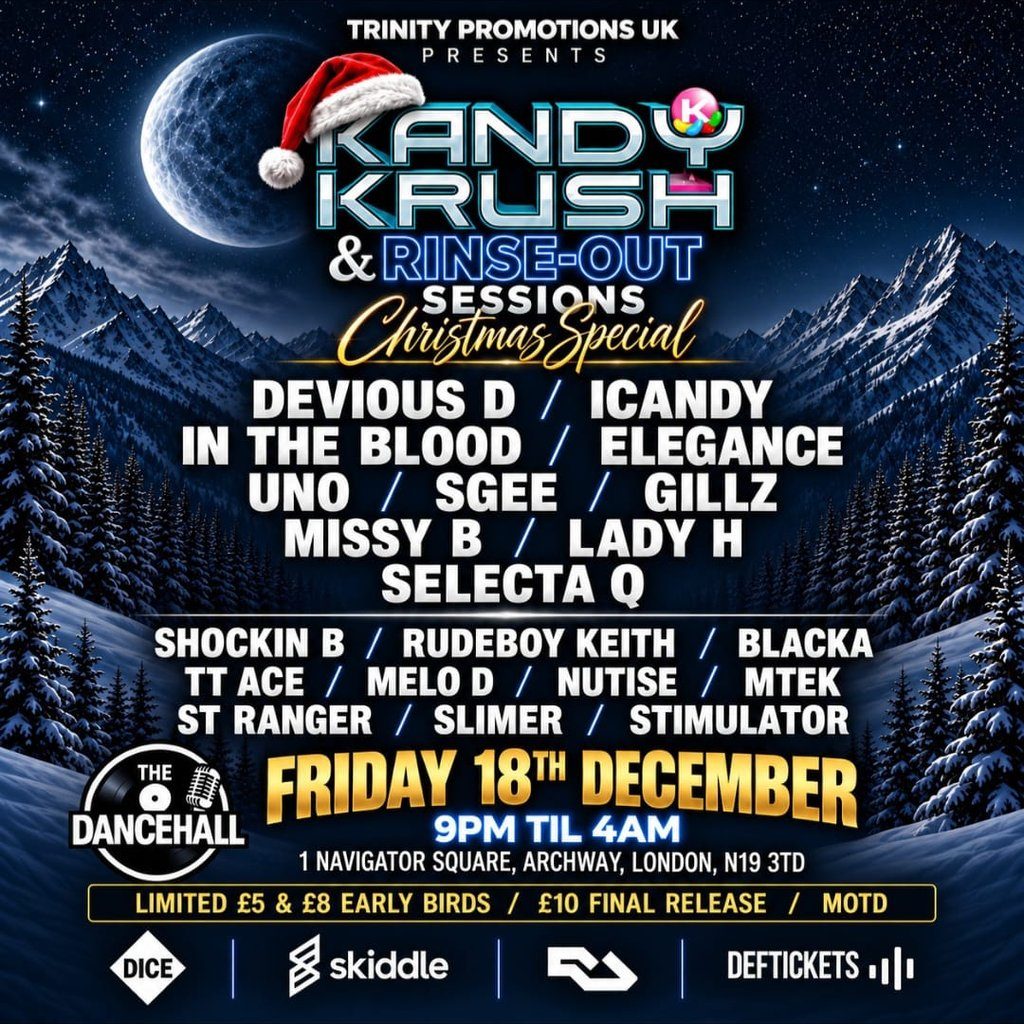 Flyer for Kandy Krush meets Rinse Out Sessions Christmas Special